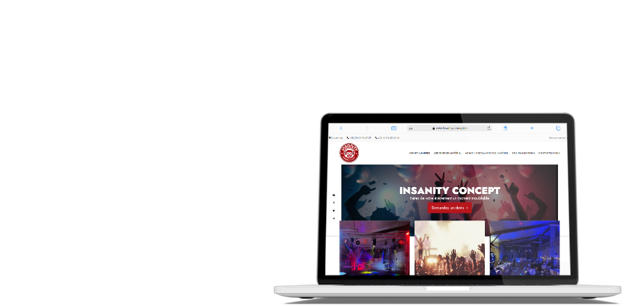 le site internet d'Insanity Concept vue d'un ordinateur